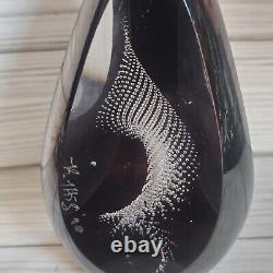 Vintage MCM Black Swirl Art Glass Sculpture Signed R. Thig'90 Collectible Heavy