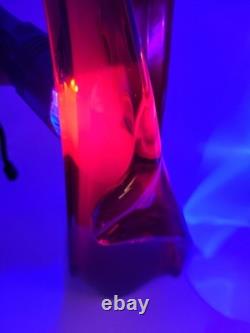 Vintage MCM Viartec Style Art Glass Basket Vase 13.5 Red Orange Cadmium Glow