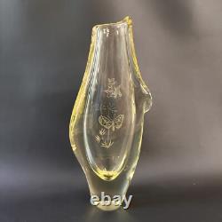 Vintage MID Century Miloslav Klinger Czech 24cm Tall Etched Art Glass Vase