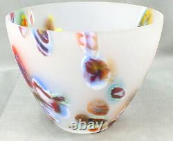 Vintage MILLEFIORI Stretched ART GLASS Hand Crafted FROSTED Large BOWL Vase