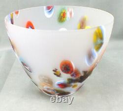 Vintage MILLEFIORI Stretched ART GLASS Hand Crafted FROSTED Large BOWL Vase