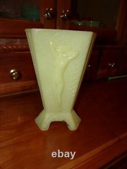 Vintage McKee Seville Yellow Art Deco Nude 3 Sided Vase