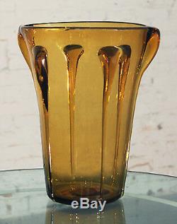 Vintage Mid-Century Amber Art Glass Vase in the Style of Empoli Glass