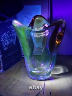 Vintage Mid Century Frantisek Zemek Moser Mstizov Uranium Czech Art Glass Vase