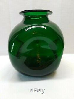 Vintage Mid Century Modern Art Glass Green Bottle Vase Pinch Dimple 8 Blenko