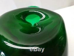 Vintage Mid Century Modern Art Glass Green Bottle Vase Pinch Dimple 8 Blenko