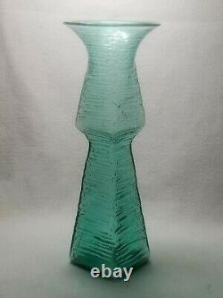 Vintage Mid Century Modern Blenko Green Art Glass Vase Wayne Husted Blown 12.75