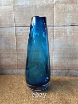 Vintage Mid Century Modern Whitefriars Kingfisher Blue Knobbly Glass Vase