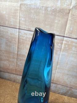 Vintage Mid Century Modern Whitefriars Kingfisher Blue Knobbly Glass Vase