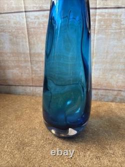 Vintage Mid Century Modern Whitefriars Kingfisher Blue Knobbly Glass Vase