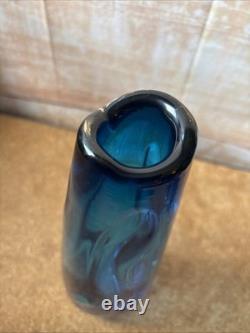 Vintage Mid Century Modern Whitefriars Kingfisher Blue Knobbly Glass Vase
