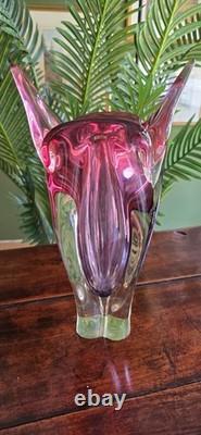Vintage Mid Century Murano Style Glass Vase Heavy Superb Quality Decorative