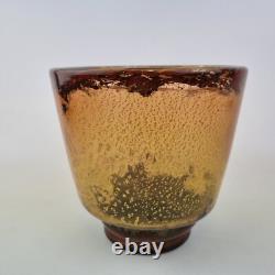 Vintage Muller Freres Luneville Art Glass Vase With Gold Leaf 14.5cm High