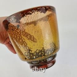 Vintage Muller Freres Luneville Art Glass Vase With Gold Leaf 14.5cm High