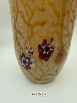 Vintage Murano Amber Art Glass Vase 11 Hand Blown Ruffled Millefiori Italian