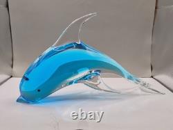 Vintage Murano Archimede Seguso Glass Dolphin Sculpture Blue Sommerso 30.5cm VGC