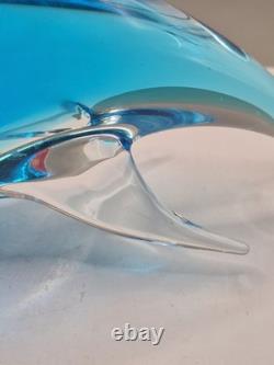 Vintage Murano Archimede Seguso Glass Dolphin Sculpture Blue Sommerso 30.5cm VGC