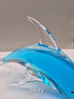 Vintage Murano Archimede Seguso Glass Dolphin Sculpture Blue Sommerso 30.5cm VGC