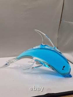 Vintage Murano Archimede Seguso Glass Dolphin Sculpture Blue Sommerso 30.5cm VGC