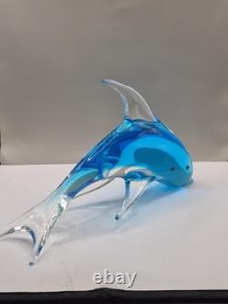 Vintage Murano Archimede Seguso Glass Dolphin Sculpture Blue Sommerso 30.5cm VGC