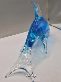 Vintage Murano Archimede Seguso Glass Dolphin Sculpture Blue Sommerso 30.5cm VGC