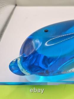 Vintage Murano Archimede Seguso Glass Dolphin Sculpture Blue Sommerso 30.5cm VGC