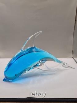 Vintage Murano Archimede Seguso Glass Dolphin Sculpture Blue Sommerso 30.5cm VGC