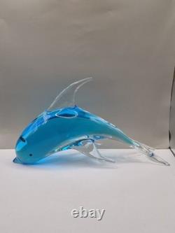 Vintage Murano Archimede Seguso Glass Dolphin Sculpture Blue Sommerso 30.5cm VGC