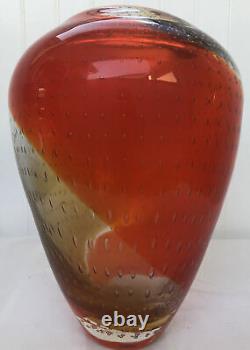 Vintage Murano Art Glass Amberina Controlled Bubbles Large 10 Vase Beautiful