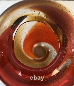 Vintage Murano Art Glass Amberina Controlled Bubbles Large 10 Vase Beautiful