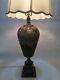 Vintage Murano Art Glass Military Green & Gold Vase Withoverlay Flowers Table Lamp