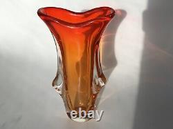 Vintage Murano Art Glass Tall Vase Hand Blown Sommerso