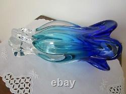 Vintage Murano Art Glass Vase Cobalt Blue Aqua Swirl Fluted Flavio PS Manner