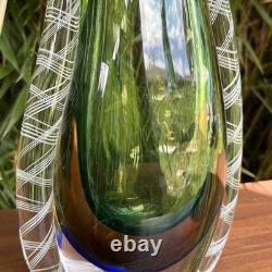 Vintage Murano Art Glass Vase Sommerso Latticino Mid Century Tear Drop Fishtail