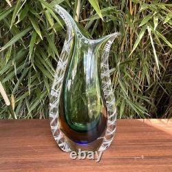 Vintage Murano Art Glass Vase Sommerso Latticino Mid Century Tear Drop Fishtail