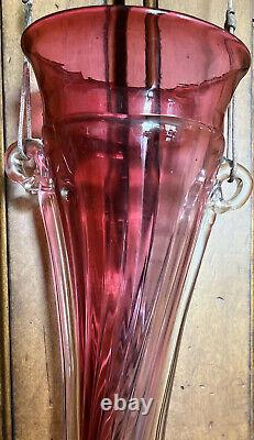 Vintage Murano Barovier & Toso Large Cranberry Italian Glass Hanging Vase