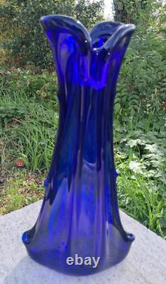 Vintage Murano Cobalt Blue Glass Vase, Art Glass, 1960s