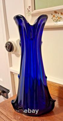 Vintage Murano Cobalt Blue Glass Vase, Art Glass, 1960s