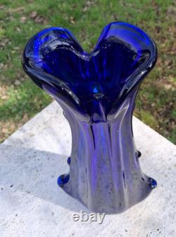 Vintage Murano Cobalt Blue Glass Vase, Art Glass, 1960s