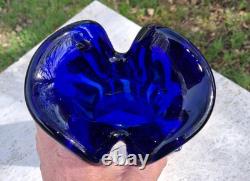 Vintage Murano Cobalt Blue Glass Vase, Art Glass, 1960s