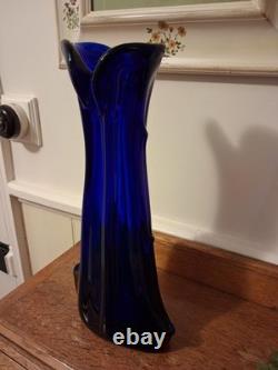 Vintage Murano Cobalt Blue Glass Vase, Art Glass, 1960s