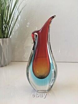 Vintage Murano Sommerso Beak Jug Vase Red Amber Blue Glass Seguso Flavio Poli