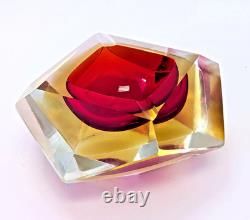Vintage Murano Sommerso Faceted Diamond Glass Bowl Campanella Mandruzzato Era