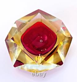 Vintage Murano Sommerso Faceted Diamond Glass Bowl Campanella Mandruzzato Era