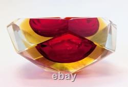Vintage Murano Sommerso Faceted Diamond Glass Bowl Campanella Mandruzzato Era