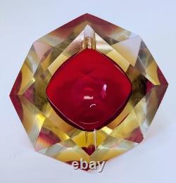 Vintage Murano Sommerso Faceted Diamond Glass Bowl Campanella Mandruzzato Era