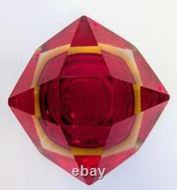 Vintage Murano Sommerso Faceted Diamond Glass Bowl Campanella Mandruzzato Era
