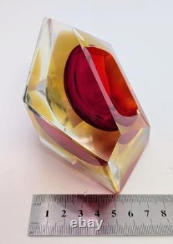 Vintage Murano Sommerso Faceted Diamond Glass Bowl Campanella Mandruzzato Era