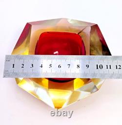 Vintage Murano Sommerso Faceted Diamond Glass Bowl Campanella Mandruzzato Era