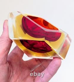 Vintage Murano Sommerso Faceted Diamond Glass Bowl Campanella Mandruzzato Era